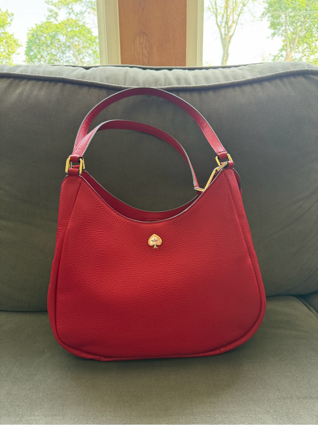 Kate Spade Kayla Pebbled Leather Red Shoulder Bag With Gold Spade Logo